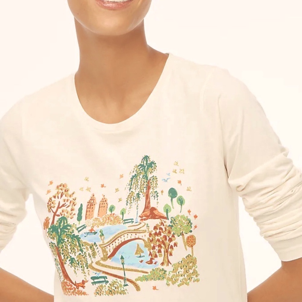 JCrew Long-sleeve NYC Central Park Graphic Tee Size M - Picture 2 of 3